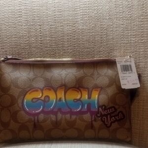 Coach Brown Wristlet with Colorful Logo